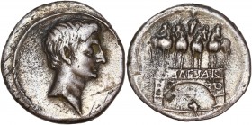 Octavian (30-27BC) Ar Denarius - Rome 
A/ -
R/ IMP CAESAR
Reference: RIC 266
Very Fine - Cabinet tone 
3,46g - 19.54mm - 2h.