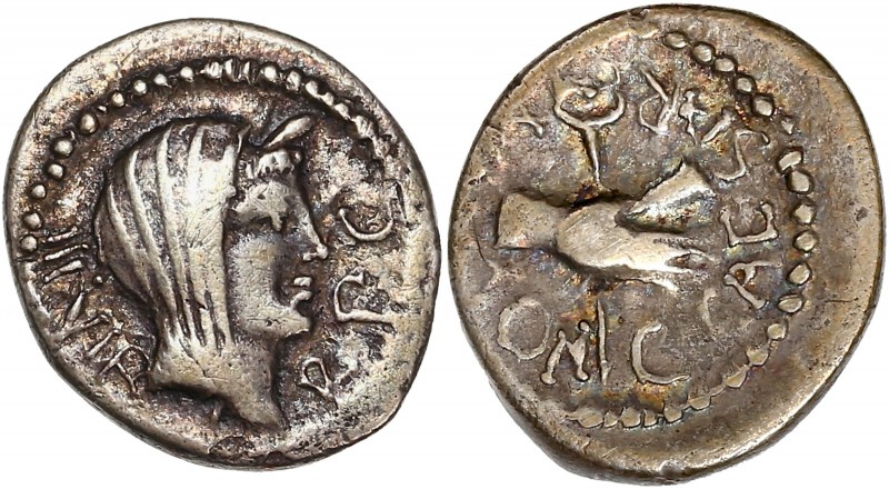 Octavian and Mark Antony (39BC) Ar quinarius - Military Mint 
A/ III VIR R P C 
...