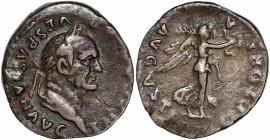 Vespasian (69-79) Ar Quinarius - Rome
A/ IMP CAESAR VESPASIAN AVG
R/ VICTORIA AVGVSTI 
Reference: RIC 796
 very Fine 
 1,52g - 15mm - 6h.