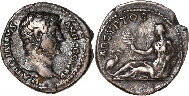Hadrian (117-138) Ar Denarius - Rome "Travel series"
A/ HADRIANVS AVG COS III P ...