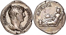 Hadrian (117-138) Ar Denarius - Rome "Travel series"
A/ HADRIANVS AVG COS III P P
R/ AFRICA
reference: RIC 299
Very fine 
 3,33g - 16mm - 6h.