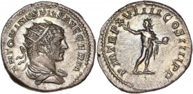 Caracalla (198-217) Ar Antoninianus
A/ ANTONINVS PIVS AVG GERM
R/ P M TR P XVIIII COS IIII P P
Reference: RIC 281a
Very fine 
 5.13g - 22.48mm - 1h.
