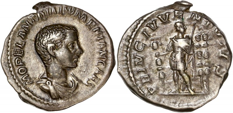 Diadumenian (217-218) Ar Denarius 
A/ M OPEL ANT DIADVMENIAN CAES.
R/ PRINC IVVE...