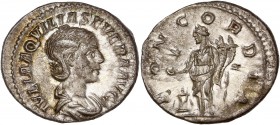 Aquilia Severa (220-222) Ar Denarius - Rome 
A/ IVLIA AQVILIA SEVERA AVG
R/ CONCORDIA 
Reference: RIC 225
Near extremely fine - some lustrous
3,55g - ...