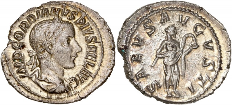 Gordian III (241-243) Ar Denarius 
A/ IMP GORDIANVS PIVS FEL AVG
R/ SALVS AVGVST...