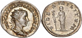 Gordian III (241-243) Ar Antoninianus 
A/ IIMP CAES M ANT GORDIANVS AVG
R/ FIDES MILITVM
Reference: RIC 1
Good extremely fine - Lustrous and golden to...