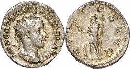 Gordian III (241-243) Ar Antoninianus 
A/ IMP GORDIANVS PIVS AVG
R/ VIRTVS AVG
Reference: RIC 56
Extremely fine - Lustrous and golden toning 
 5.45g -...