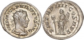 Philip I, 244-249 Ar Antoninianus Rome 
A/ IMP M IVL PHILIPPVS AVG
R/ P M TR P IIII COS II P P
Reference: RIC 4
Near Extremely fine 
3.73g - 23.32mm -...