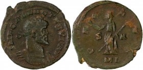 Allectus (293-296) Bi Antoninianus - London 
A/ IMP C ALLECTVS P F AVG
R/ PAX AVG // S-A // ML
Reference: RIC 33
Near very fine 
4.8g - 22.69mm - 6h