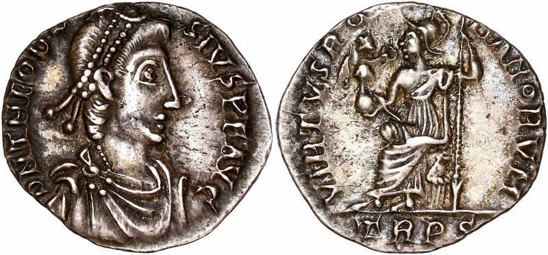 Theodosius (379-395) Ar Siliqua - Trier 
A/ D N THEODOSIVS P F AVG
R/ VIRTVS ROM...