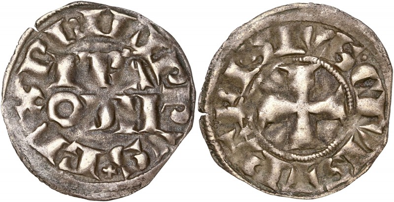 Philippe IV Le Bel (1285-1314) Bi - Denier parisis à l'O rond
A/ PHILIPPVS REX
R...