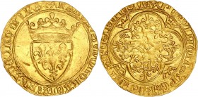 Charles VI le Fou (1380-1422) AV - Ecu d'or à la couronne 
ND - Saint-André de Villeneuve-lès-Avignon 
A/ KAROLVS DEI GRACIA FRANCORVM REX
R/ XPC VINC...