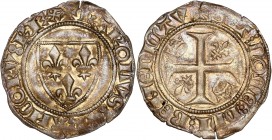 Charles VI le Fou (1380-1422) Ar - Blanc dit Guénar - Tournai 
A/ KAROLVS FRANCORV REX
R/ SIT NOME DNI BENEDICTV
Référence: Dy.377c L.381c
2,96g - 26....