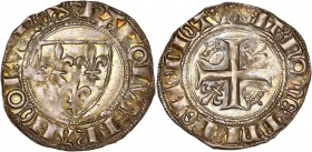 Charles VI le Fou (1380-1422) Ar - Blanc dit Guénar - Paris 
A/ KAROLVS FRANCORV REX
R/ SIT NOME DNI BENEDICTV
Référence: Dy.377c L.381c
3,11g - 26.04...