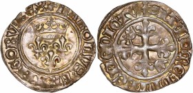 Charles VI le Fou (nom de) - Dauphin Charles , Régent (1418-1422) - Ar - Florette 
ND - Tours 
A/ KAROLVS FRANCORV REX
R/ SIT NOME DNI BENEDICTV
Référ...