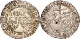 Henri VI (1422-1453) - Ar - Blanc aux écus 
ND - Rouen 
A/ FRANCORVM ET ANGLIE REX / HERICVS 
R/ SIT NOME DNI BENEDICTV / HERICVS
Référence: Dy.445 L....