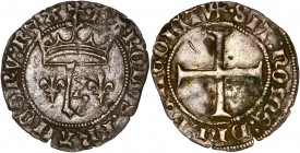 Charles VII le Victorieux (1422-1461) - Ar - Petit blanc au K 
ND - Poitiers 
A/ KAROLVS FRANCORV REX
R/ SIT NOME DNI BENEDICTV
Référence: Dy.475 L.47...