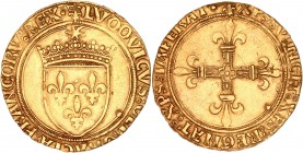 Louis XII (1498-1514) - AV - Ecu d'or au soleil
ND - Saint-Pourcain
A/ LVDOVICVS DEI GRACIA FRANCORV REX
R/ XPS VINCIT XPS REGNAT XPS INPERAT
Réfé...