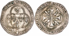 Louis XII(1498-1514) - Ar - Blanc de Bretagne
ND - Rennes
A/ LVDOVICVS FRANCOR REX BRITONVM DVX
R/ SIT NOMEN DOMINI BENEDICTVM R
Référence: Dy.666 L.6...