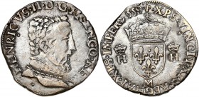Francois II au nom de Henri II (1559-1560) - Ar - Teston tête nue
1559 M - Toulouse
A/ HENRICVS II D G FRANCO REX
R/ XPS. VINCIT. XPS. REGNAT. XPS....