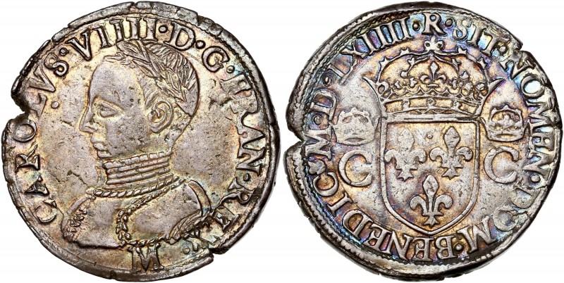 Charles IX (1560-1574) - Ar - Teston tête laurée
1564 M - Toulouse 
A/ CAROLVS V...