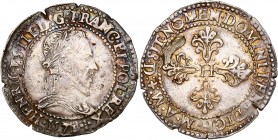 Henri III (1574-1589) - Ar - Demi-franc au col plat
1578 D - Lyon 
A/ HENRICVS III D G FR ET POL REX 1578
R/ SIT NOMEN DOMINI BENEDICTVM D
Référence: ...