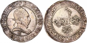 Henri III (1574-1589) - Ar - Demi-franc au col plat
1588 C - Saint-Lô 
A/ HENRICVS III D G FRAN ET POL REX
R/ SIT NOMEN DOMINI BENEDICTVM 1588
Référen...