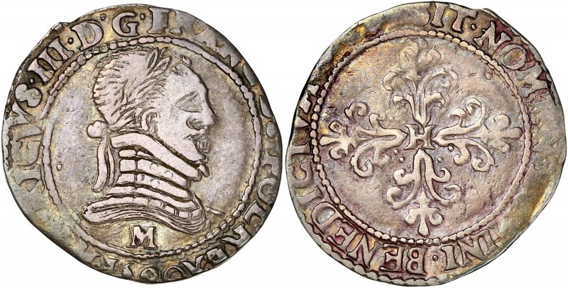 La ligue, au nom de Henri III (1589-1598) - Ar - Quart de franc au col plat 
159...