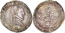 La ligue, au nom de Henri III (1589-1598) - Ar - Quart de franc au col plat 
1590 M - Toulouse
A/ HENRICVS III D G FRANC ET POL REX 1590
R/ SIT NOMEN ...