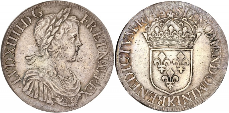 Louis XIV (1643-1715) - Ar - Ecu à la mèche longue 
1648 K - Bordeaux
A/ LVD XII...