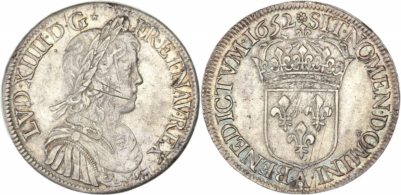 Louis XIV (1643-1715) - Ar - Ecu à la mèche longue 
1652 A - Paris
A/ LVD XIIII ...