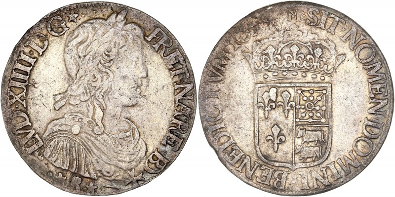 Louis XIV (1643-1715) - Ar - Ecu de Béarn à la mèche longue 
1655 - Morlaas
A/ L...