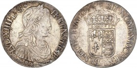 Louis XIV (1643-1715) - Ar - Ecu de Béarn à la mèche longue 
1655 - Morlaas
A/ LVD XIIII D G FR ET NARE BD
R/ SIT NOMEN DOMINI BENEDICTVM 1655
Référen...