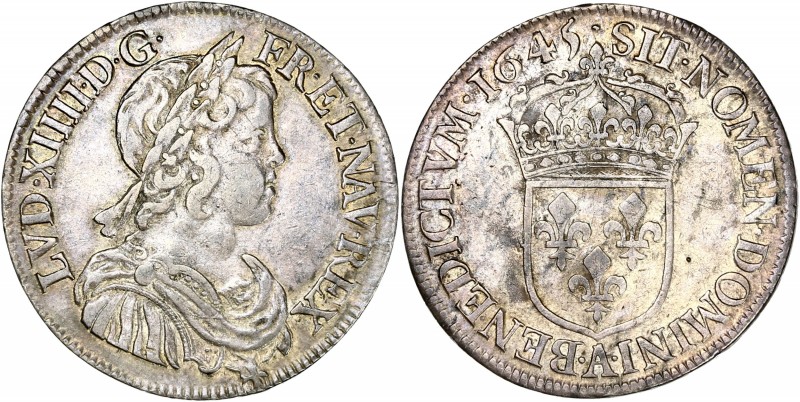 Louis XIV (1643-1715) - Ar - Demi-écu à la mèche courte 
1645 A - Paris
A/ LVD X...