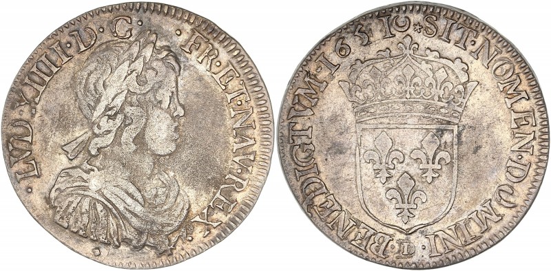 Louis XIV (1643-1715) - Ar - Demi-écu à la mèche longue 
1651 D - Lyon
A/ LVD XI...