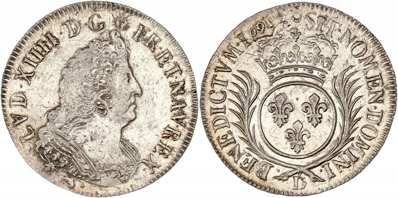 Louis XIV (1643-1715) - Ar - Demi-écu aux palmes
1694 D - Lyon 
A/ LVD XIIII D G...