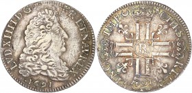 Louis XIV (1643-1715) - Ar - Quart d'écu aux 8L
1691 B - Rouen
A/ LVD XIII D G FR ET NAV REX 
R/ IMP CHRS REGN VINC
Référence : Gad.150
6,70g - 27.95m...