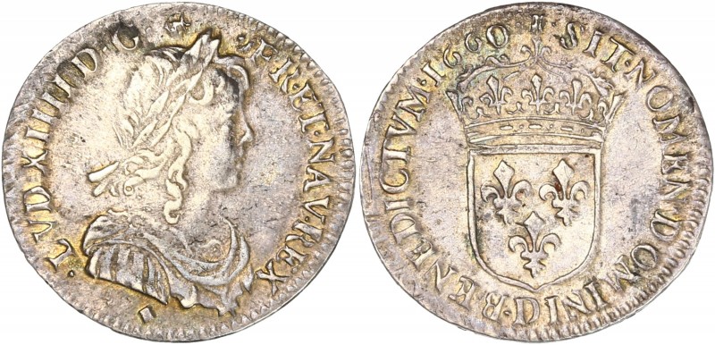 Louis XIV (1643-1715) - Ar - Douzième d'écu à la mèche longue 
1660 D - Lyon
A/ ...