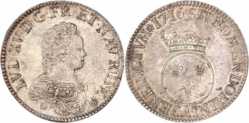 Louis XV (1715-1774) - Ar - Ecu Vertugadin
1716 A - Paris 
A/ LVD XV D G FR ET N...