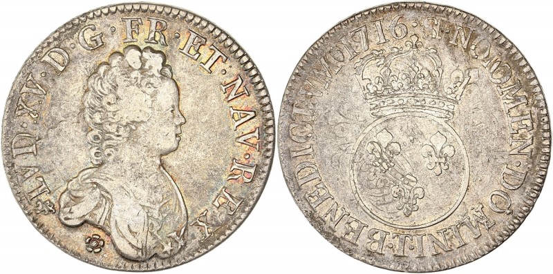 Louis XV (1715-1774) - Ar - Ecu Vertugadin
1716 T - Nantes 
A/ LVD XV D G FR ET ...