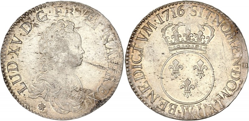 Louis XV (1715-1774) - Ar - Ecu Vertugadin
1716 W - Lille 
A/ LUD XV D G FR ET N...