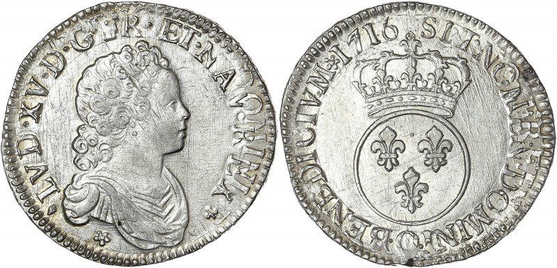 Louis XV (1715-1774) - Ar - Demi-ecu de Vertugadin
1716 O - Riom
A/ LVD XV D G F...