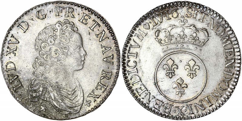 Louis XV (1715-1774) - Ar - Demi-ecu de Vertugadin
1716 X - Amiens
A/ LVD XV D G...