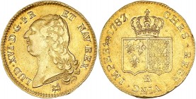 Louis XVI (1774-1792) - Av - Double louis d'or à la tête nue 
1787/6 B - Rouen 
A/ LUD XVI D G FR ET NAV REX 
R/ CHRS REGN VINC IMPER 1787
Référence :...