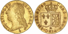Louis XVI (1774-1792) - Av - Louis d'or à la tête nue 
1786 - A Paris 
A/ LUD XVI D G FR ET NAV REX 
R/ CHRS REGN VINC IMPER 1786
Référence : Gad.363
...
