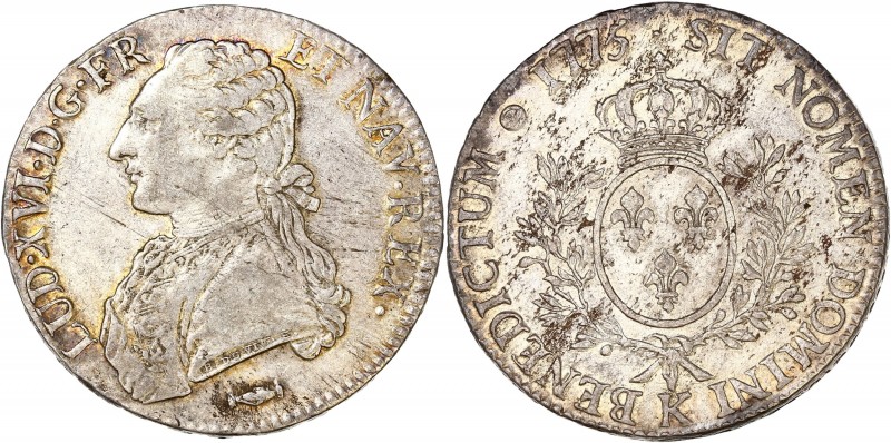 Louis XVI (1774-1792) - Ar - Ecu aux branches d'olivier 
1775 K - Bordeaux 
A/ L...