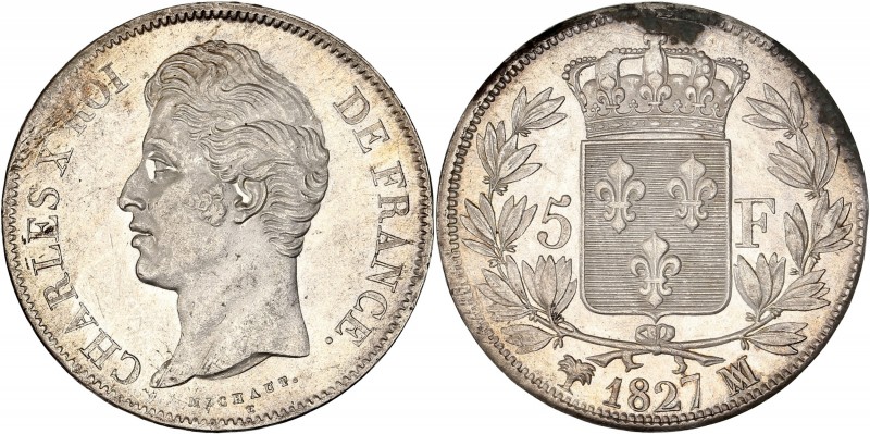 Charles X (1824 - 1830) 5 Francs, 2nd Type 
1827 MA (Marseille) - Argent 
A/ CHA...