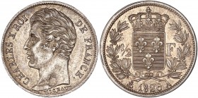 Charles X (1824 - 1830) 1/2 Franc,
1826 A (Paris) - Argent 
A/ CHARLES X ROI DE FRANCE
R/ 1/2 - F 1826 A 
Reference: G.402 - F.180
 2.46grs - 18mm - S...