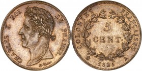 Charles X (1824 - 1830) 5 centimes, Colonies Francaises 
1825 A (Paris) - Bronze 
A/ CHARLES X ROI DE FRANCE
R/ Colonies Francaises 1825 A - 5 cent 
R...