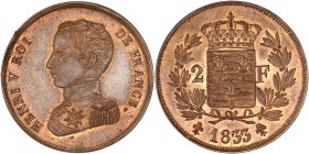 Henri V (1833) Essai de 2 Francs,
1833 - Bronze 
A/ HENRI V ROI DE FRANCE 
R/ 2-F 1833
Reference: Maz 909a
 9.2grs - 27mm - SPL